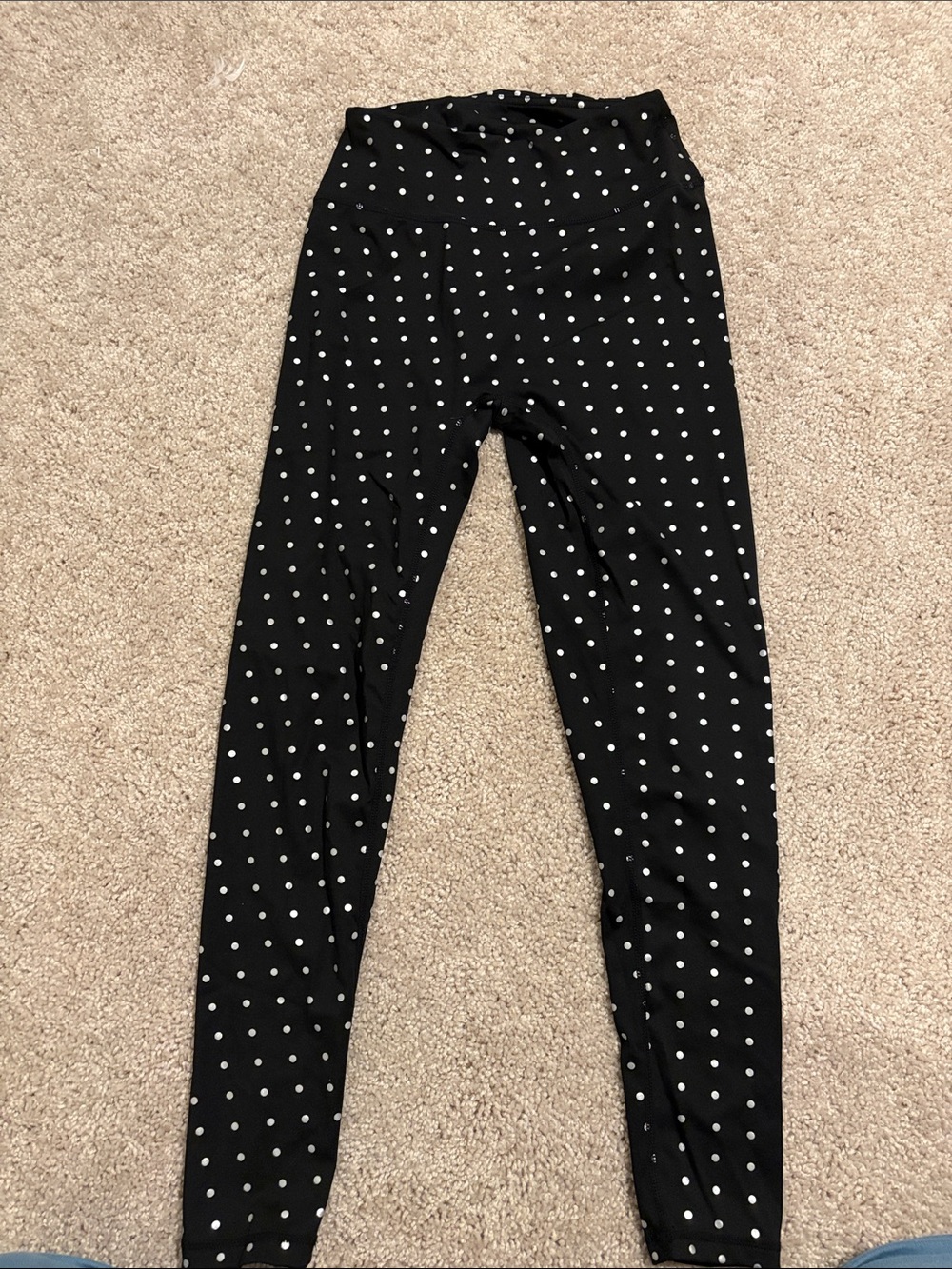 Women’s black active leggings with silver polka dots